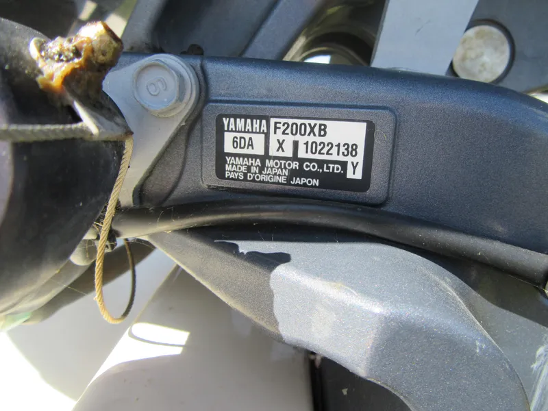 Slide: The Image of Yamaha F200XB engine label on 2017 Grady-White 225 Freedom boat. - 6