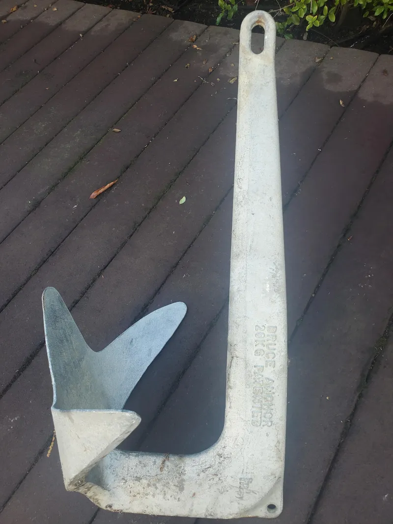Slide: The Image of Large metal boat anchor on wooden deck, suitable for Catalina 42 MkII, 1996 model. - 34