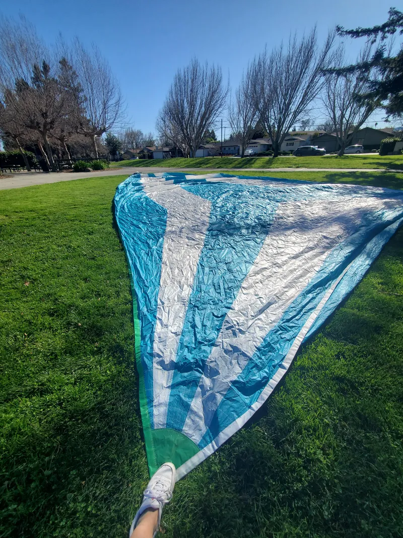 Slide: The Image of Colorful sail laid out on grass, Catalina 42 MkII, 1996 model. - 35