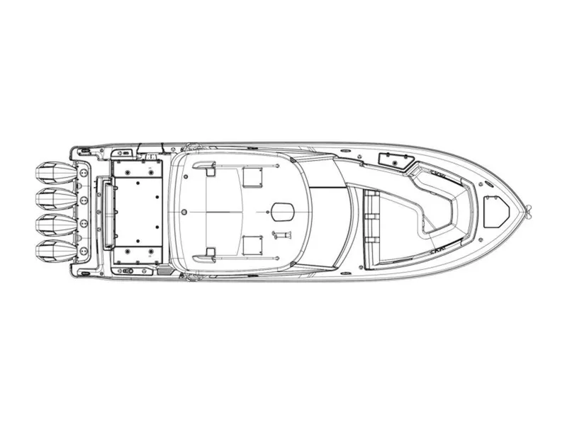 Slide: The Image of Top view schematic of a 2025 Boston Whaler 380 Realm boat design. - 45