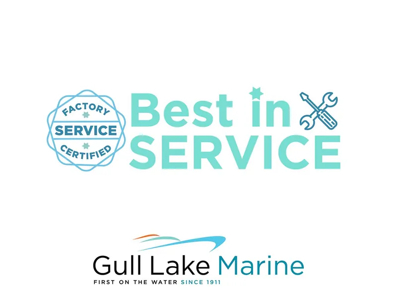 Slide: The Image of "Best in Service" award logo for Gull Lake Marine, established 1911. - 64