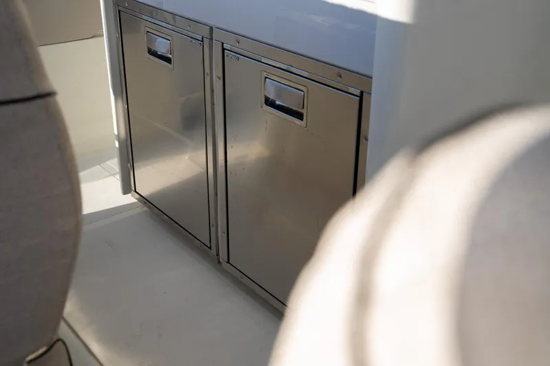 Slide: The Image of Stainless steel storage compartments on 2025 Catamaran YOT 36 interior. - 16