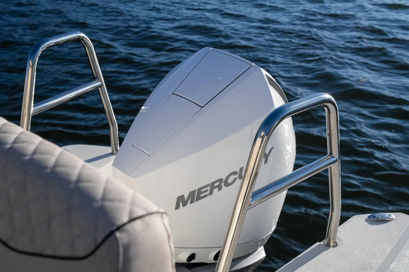 Slide: The Image of 2025 Catamaran YOT 36 with Mercury outboard engine on water. - 27