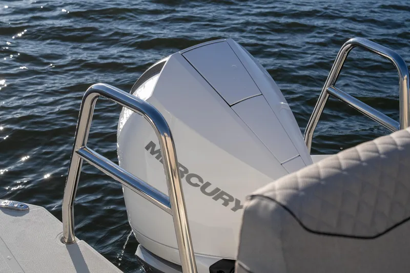 Slide: The Image of 2025 Catamaran YOT 36 with Mercury outboard engine on water. - 28