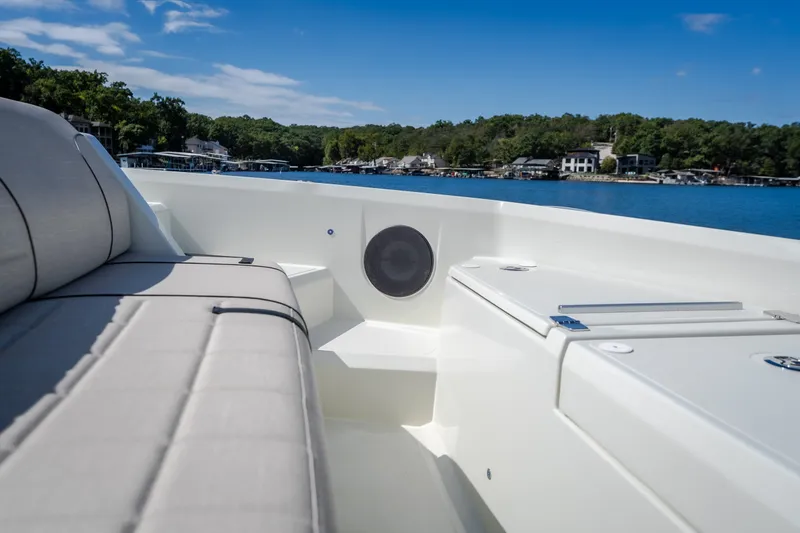 Slide: The Image of Luxurious seating on 2025 Catamaran YOT 36, overlooking serene waterfront scenery. - 64