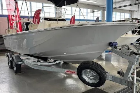 The Image of 2025 Boston Whaler 190 Montauk boat on trailer in showroom. - 0