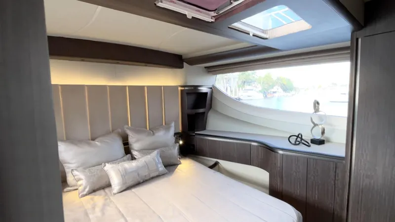 Slide: The Image of Luxurious bedroom interior of 2025 Galeon 560 Fly yacht with elegant design. - 13