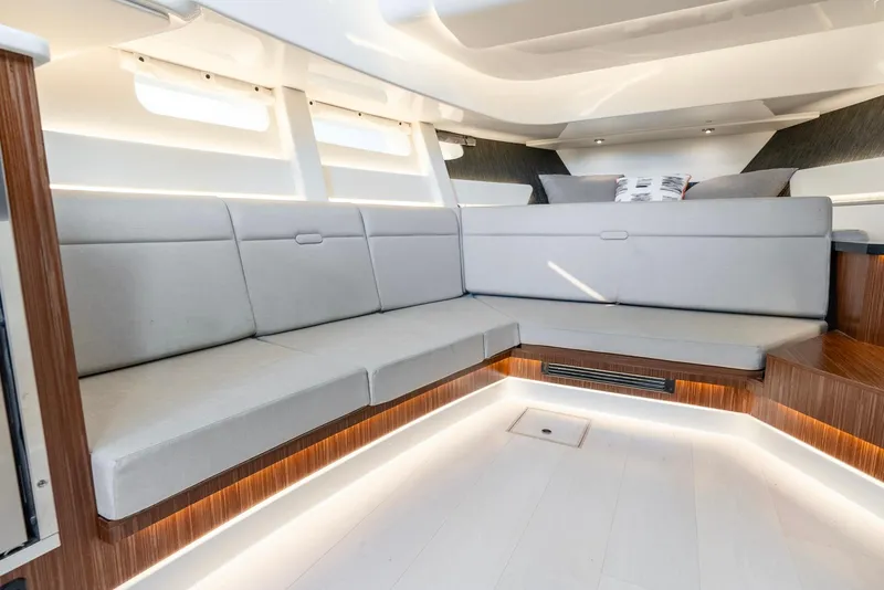 Slide: The Image of Luxurious interior of 2023 Sea Ray Sundancer 370 OB yacht with modern seating. - 32