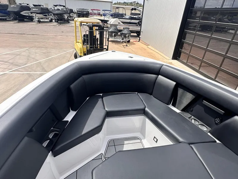 Slide: The Image of 2024 Aviara AV28 boat interior with sleek seating and modern design. - 25