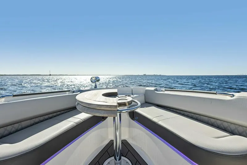 Slide: The Image of 2023 Sea Ray SLX 400 OB boat interior with ocean view. - 22