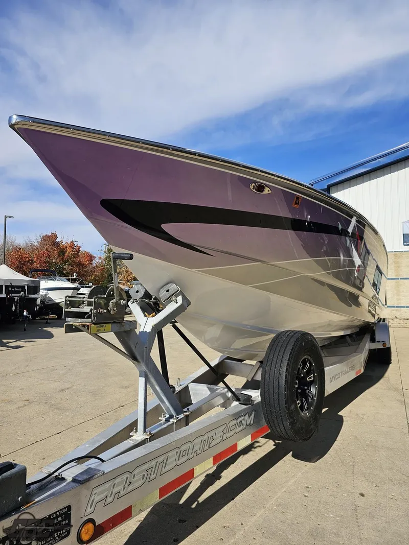 Slide: The Image of 2007 Nor-Tech 3900 Super-VEE boat on trailer, outdoor setting, clear sky. - 16