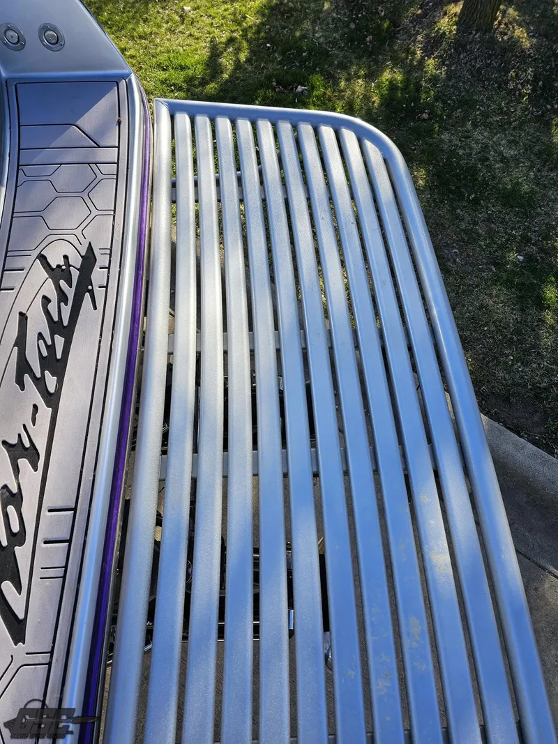 Slide: The Image of 2007 Nor-Tech 3900 Super-VEE boat deck with sleek metal railing design. - 33