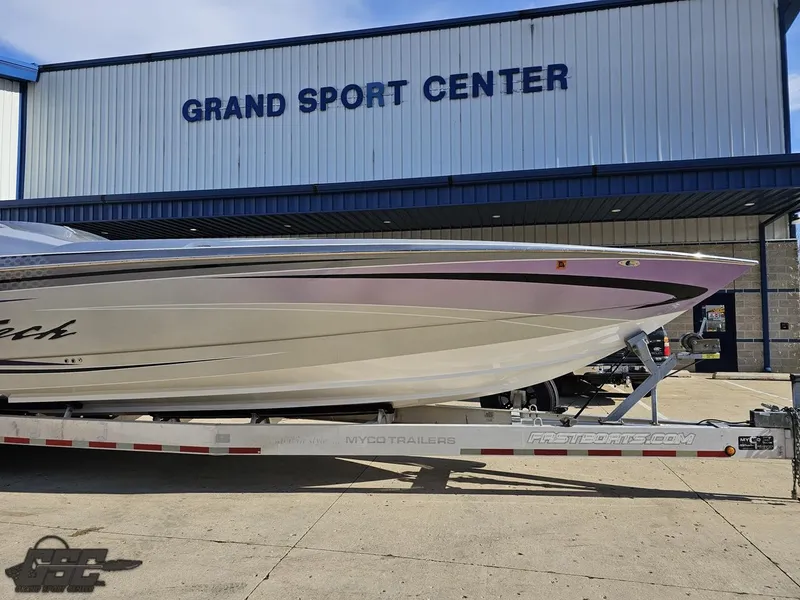 Slide: The Image of 2007 Nor-Tech 3900 Super-VEE boat on trailer at Grand Sport Center. - 8