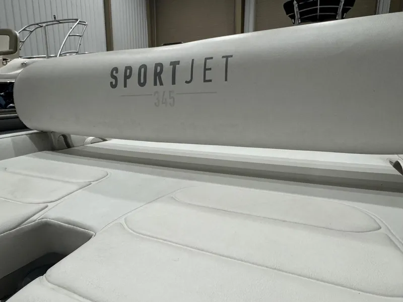 Slide: The Image of 2020 Williams Jet Tenders Sportjet 345 interior view, showcasing seating and branding. - 14