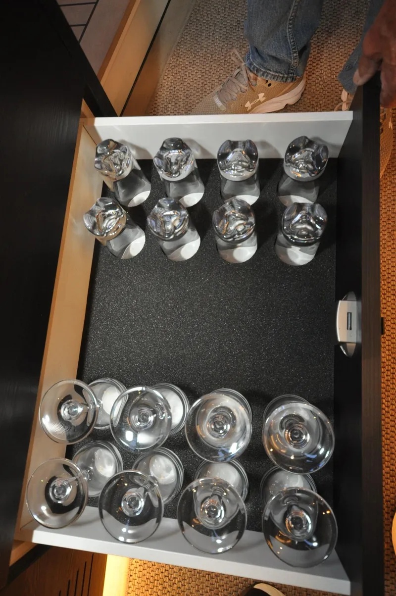 Slide: The Image of Glass storage drawer on 2023 Vanquish Yachts VQ45. - 14