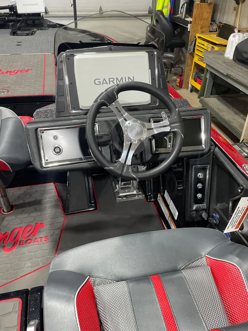 Slide: The Image of 2025 Ranger Z521R Cup-Equipped boat interior with Garmin navigation system. - 6