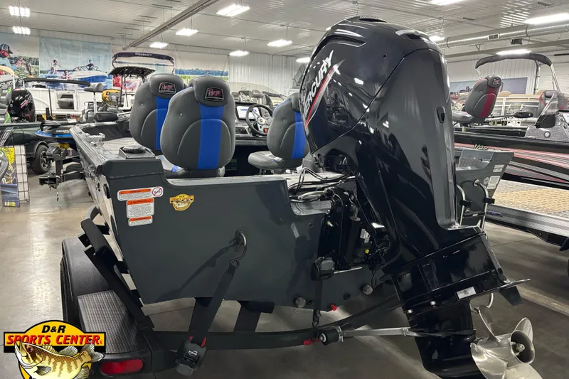 Slide: The Image of 2025 Ranger VS1682SC Angler boat with Mercury engine in showroom. - 2
