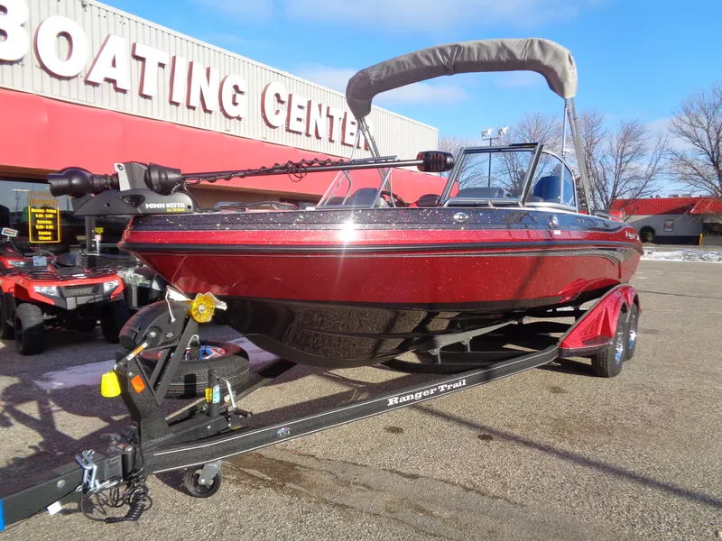 Slide: The Image of 2025 Ranger 2050MS boat on trailer at Boating Center. - 3