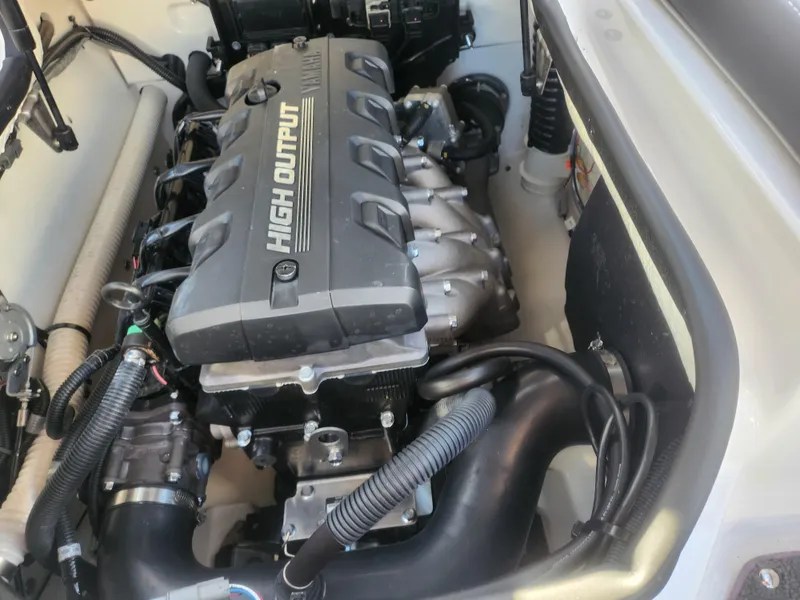 Slide: The Image of 2023 Yamaha AR190 engine compartment showcasing high output motor. - 22