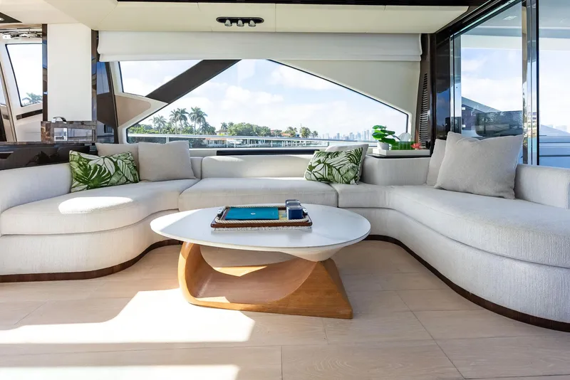 Slide: The Image of Luxurious interior of 2017 Azimut 77S yacht with modern seating and elegant decor. - 13