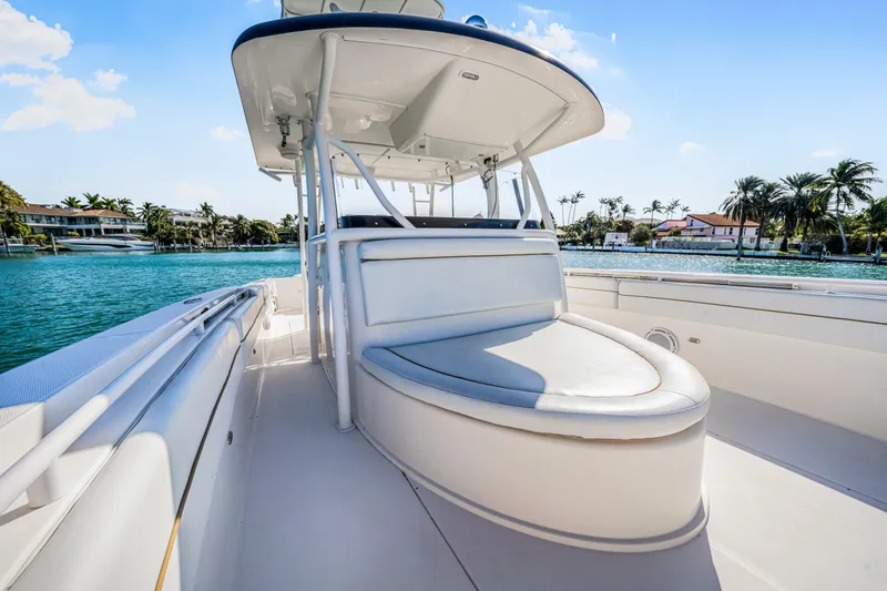 Slide: The Image of 2016 Stamas 390 Tarpon boat with sleek seating, cruising on a sunny day. - 27