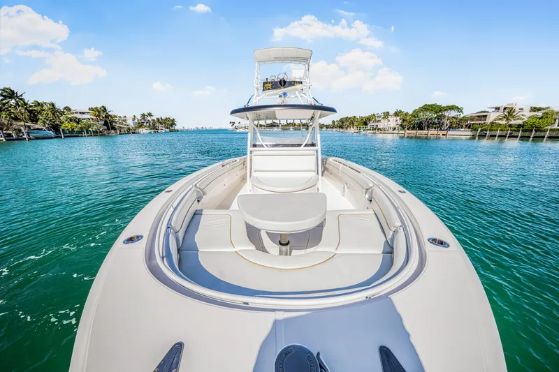 Slide: The Image of 2016 Stamas 390 Tarpon boat on clear blue water, sunny day, luxury marine vessel. - 28