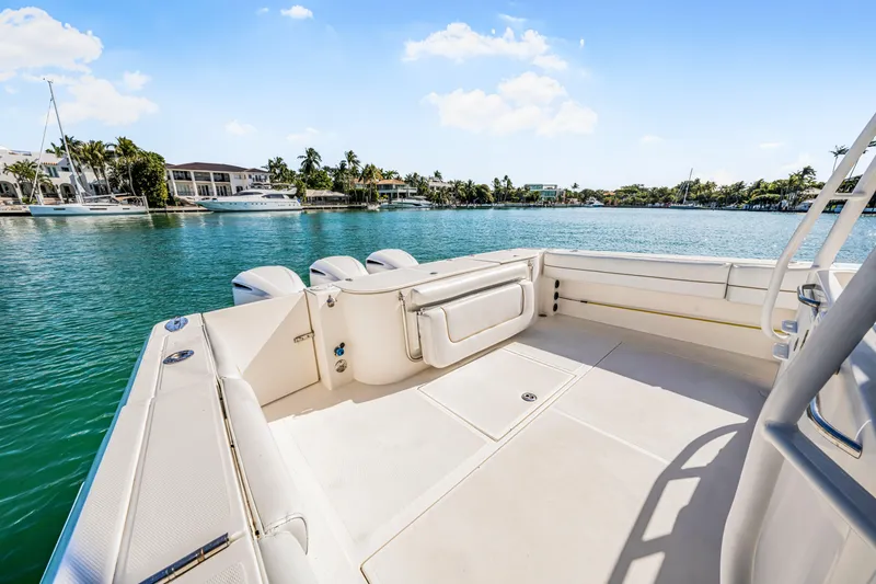Slide: The Image of 2016 Stamas 390 Tarpon boat deck with scenic waterfront view. - 30