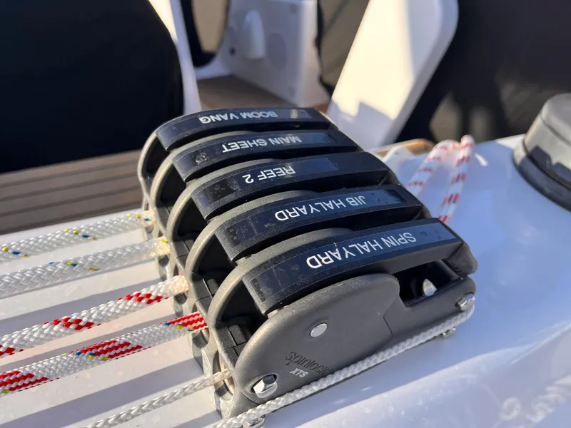 Slide: The Image of Close-up of sailing rope clutches on a 2026 Hanse 348 yacht. - 13