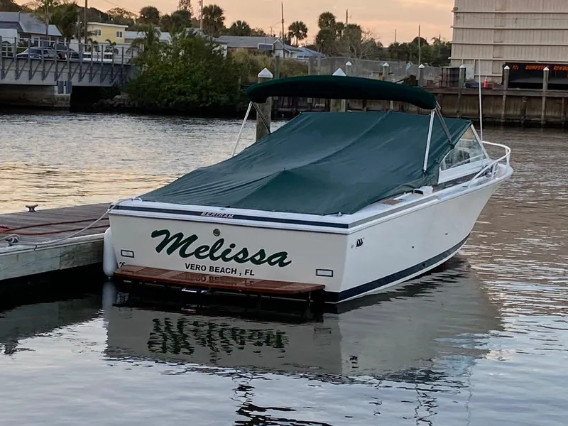 Slide: The Image of 1988 Bertram 28 Moppie boat named Melissa docked in Vero Beach, Florida. - 1