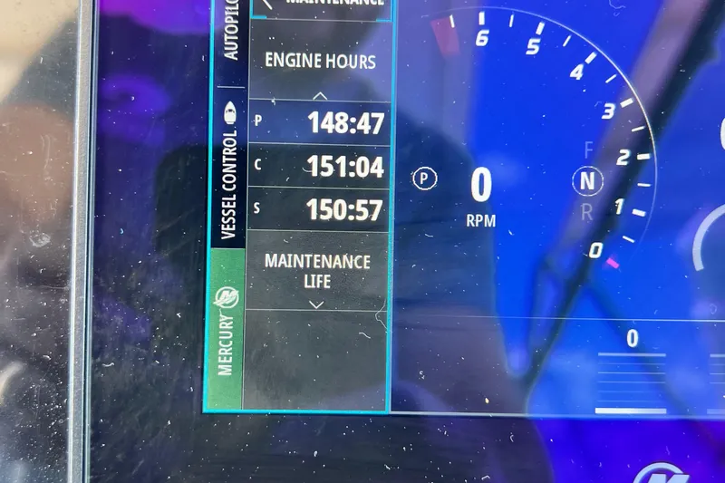Slide: The Image of Dashboard display of a 2023 Formula 330 CBR showing engine hours and maintenance life. - 10