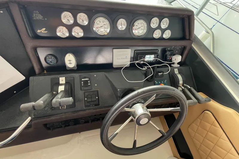 Slide: The Image of Garmin GPS display on 1993 Sea Ray 370 Sundancer boat dashboard. - 14