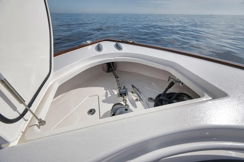 Slide: The Image of 2024 Valhalla Boatworks V-46 anchor compartment on open sea. - 10