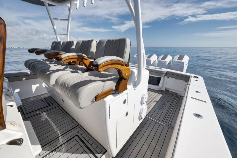 Slide: The Image of 2024 Valhalla Boatworks V-46 luxury seating on open water. - 32