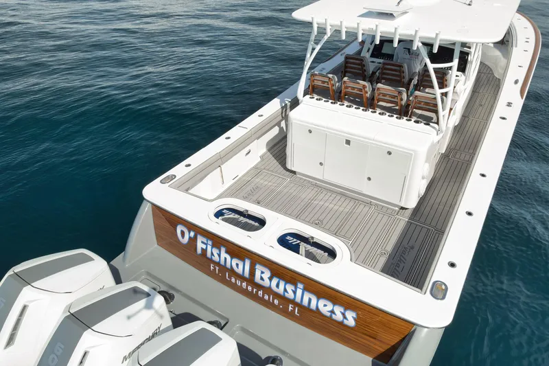 Slide: The Image of 2024 Valhalla Boatworks V-46 on water, featuring "O'Fishal Business" nameplate, Fort Lauderdale, FL. - 37