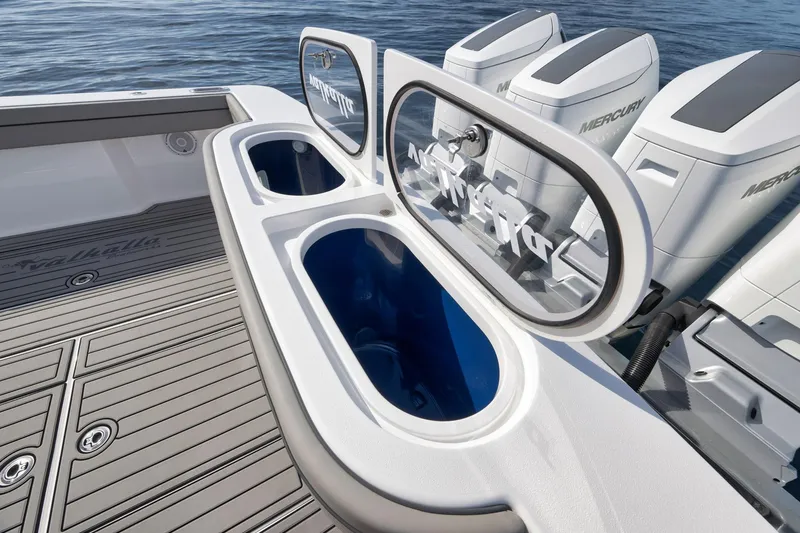 Slide: The Image of 2024 Valhalla Boatworks V-46 with dual livewells and Mercury engines. - 47