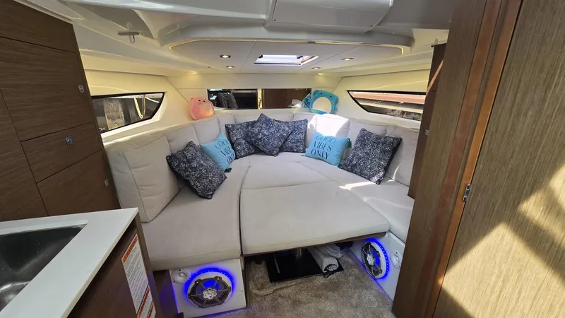 Slide: The Image of Luxurious interior of 2019 Jeanneau Leader 10.5 yacht with plush seating and modern design. - 7