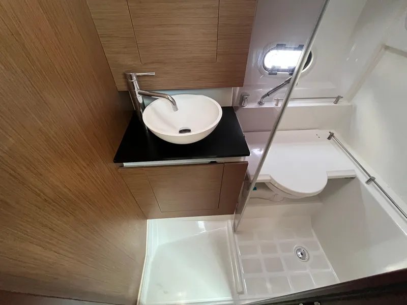 Slide: The Image of 2019 Jeanneau Leader 10.5 bathroom with modern sink and shower. - 9