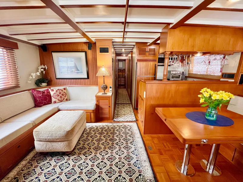 Slide: The Image of Luxurious interior of 2001 Kadey-Krogen 48 Whaleback yacht with elegant wood finishes. - 10
