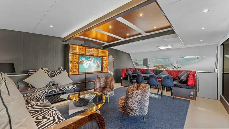 Slide: The Image of Luxurious interior of 2023 Mystique Yachts Silhouette 800 with modern seating and elegant decor. - 16