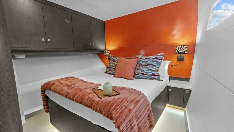 Slide: The Image of Luxurious cabin interior of 2023 Mystique Yachts Silhouette 800 with modern decor. - 23