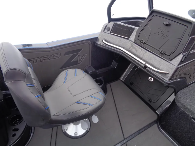 Slide: The Image of 2025 Nitro ZV20 Pro boat interior with sleek seating and modern dashboard design. - 10
