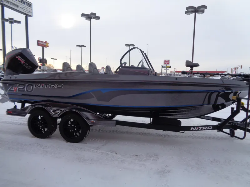 Slide: The Image of 2025 Nitro ZV20 Pro boat on snowy dealership lot. - 5