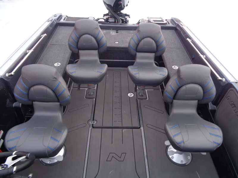 Slide: The Image of 2025 Nitro ZV20 Pro boat interior with four cushioned seats and sleek design. - 7