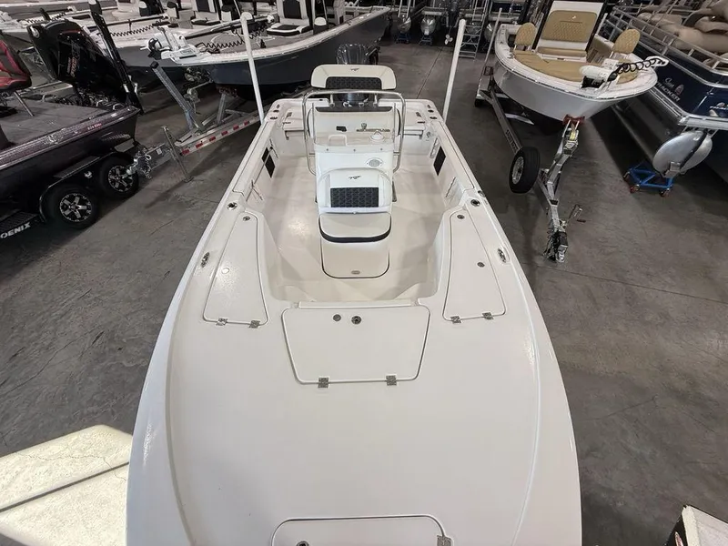 Slide: The Image of 2025 Tidewater 1910 BM boat in showroom, top view. - 3