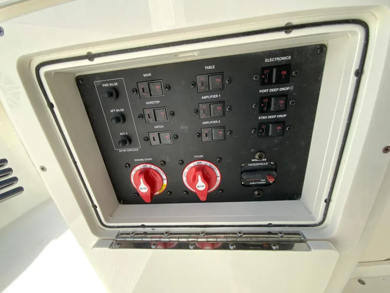 Slide: The Image of Control panel of 2025 Cobia 285 Open Center Console boat. - 44