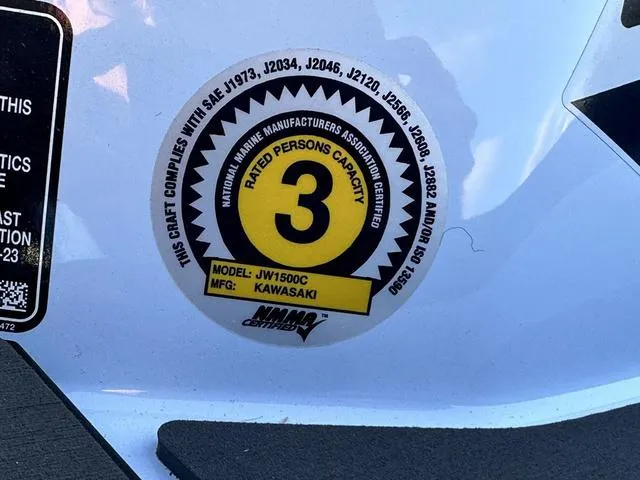 Slide: The Image of Sticker on 2025 Kawasaki Jet Ski Ultra 160, rated for 3 persons, NMMA certified. - 7