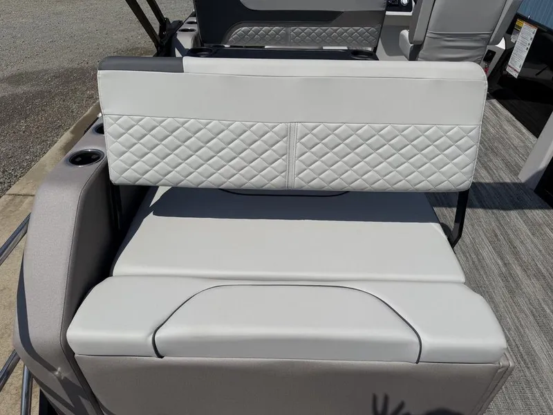 Slide: The Image of Luxurious seating on 2025 Godfrey Sweetwater 2486 DT pontoon boat with quilted upholstery. - 23