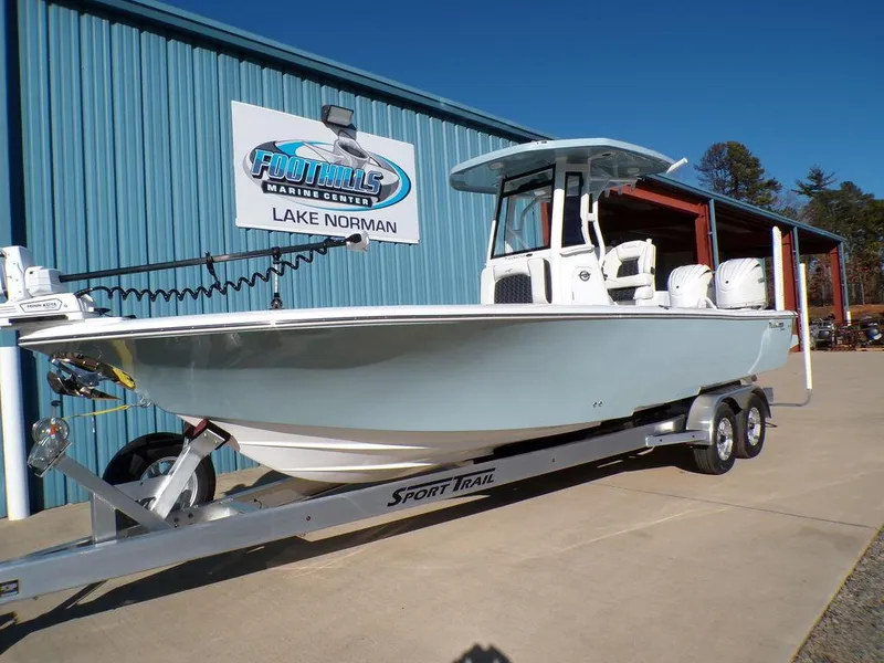 Slide: The Image of 2025 Tidewater 2700 CB boat on trailer at Foothills Marine Center. - 1