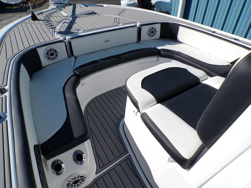 Slide: The Image of 2025 Tidewater 2700 CB boat interior with sleek seating and modern design. - 10