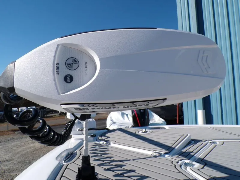 Slide: The Image of Close-up of 2025 Tidewater 2700 CB boat's trolling motor on deck. - 8
